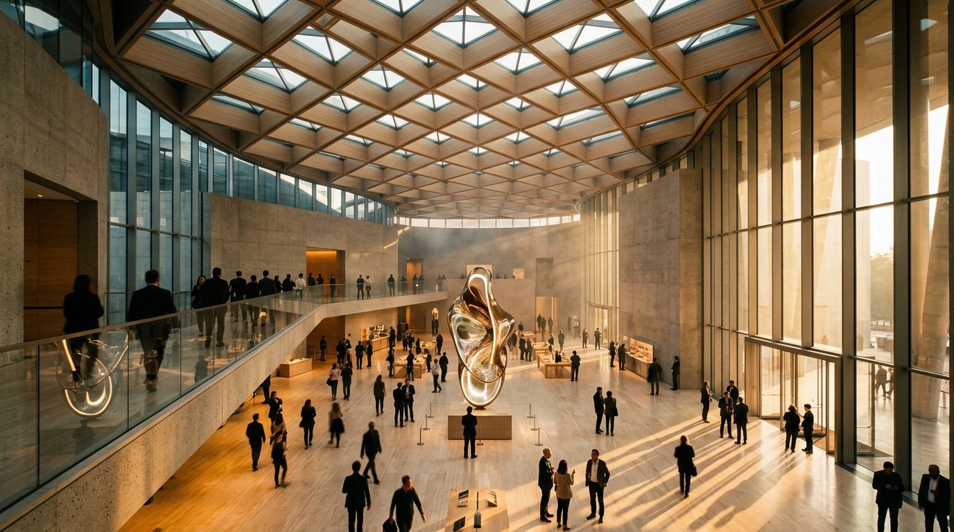 Architektonischer Innenraum mit Glasdach und Crowd — DeepGraph Decision Intelligence in physischen Räumen